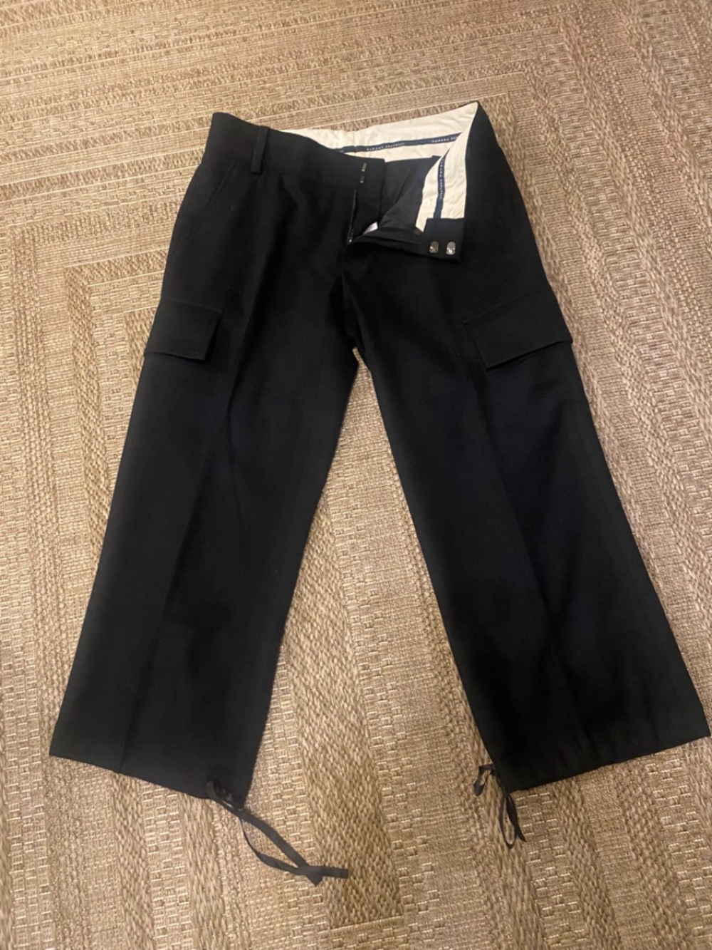 Banana Republic Black wool Cargo Pants with Hem Ties